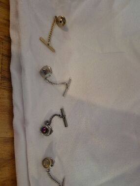 Set of Men's Tie Tacks with Chain T-Bar - Gold & Silver Accents